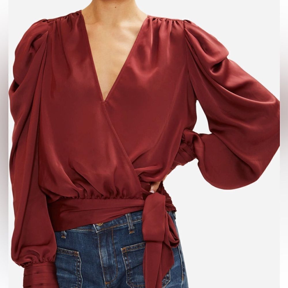 Ramy Brook Womens Pauline Side Tie Bishop Sleeve Wrap Blouse $375 - Picture 3 of 3